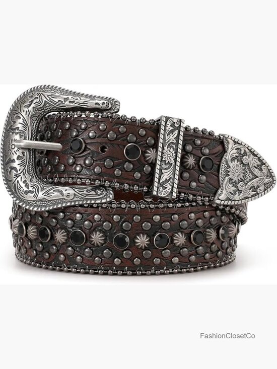 Bling Rhinestone Studded Western Belt with Detachable Buckle 1.5\